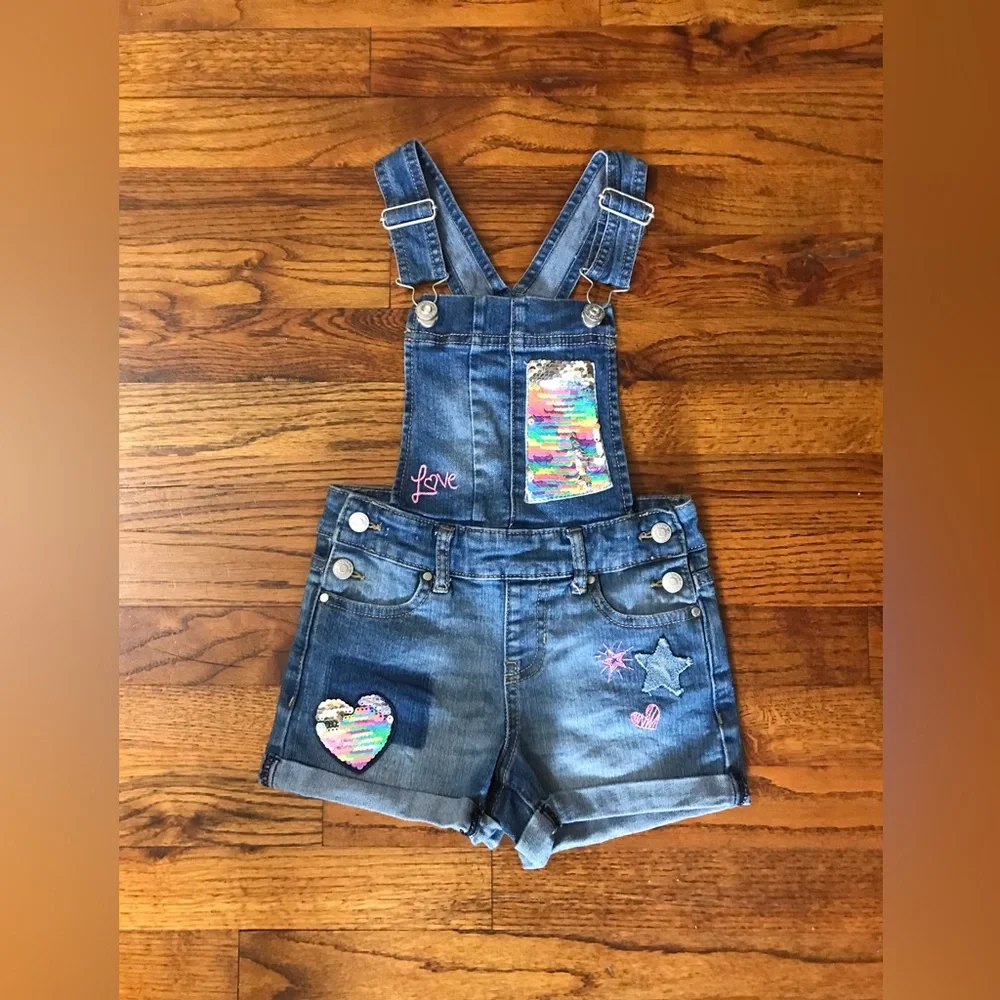 Jordache Kids Denim Blue Jean Overall Shorts w/ Sequins Hearts Stars Love
4 / 5 - Picture 9 of 14